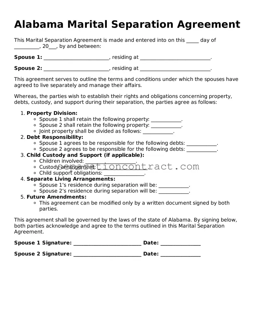 Valid Marital Separation Agreement Form for the State of Alabama