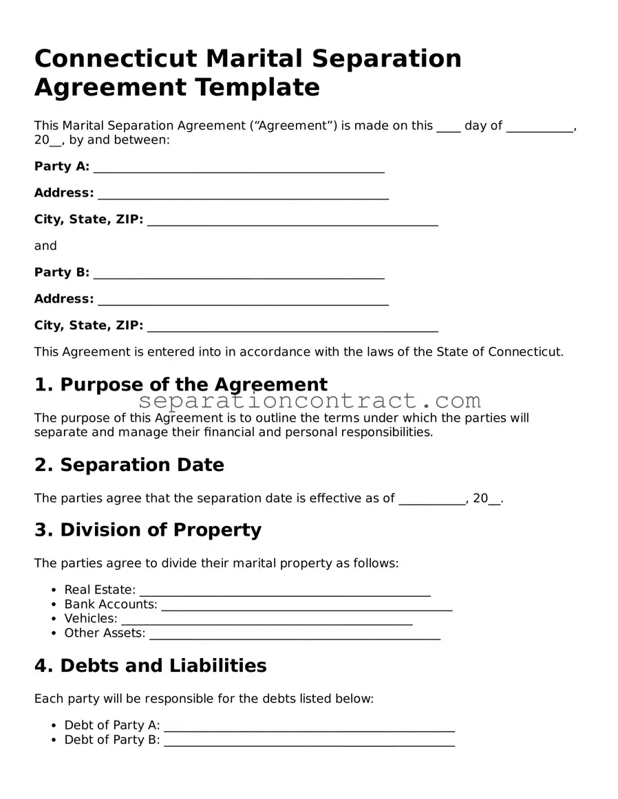 Valid Marital Separation Agreement Form for the State of Connecticut