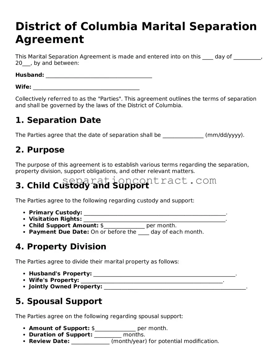 Valid Marital Separation Agreement Form for the State of District of Columbia