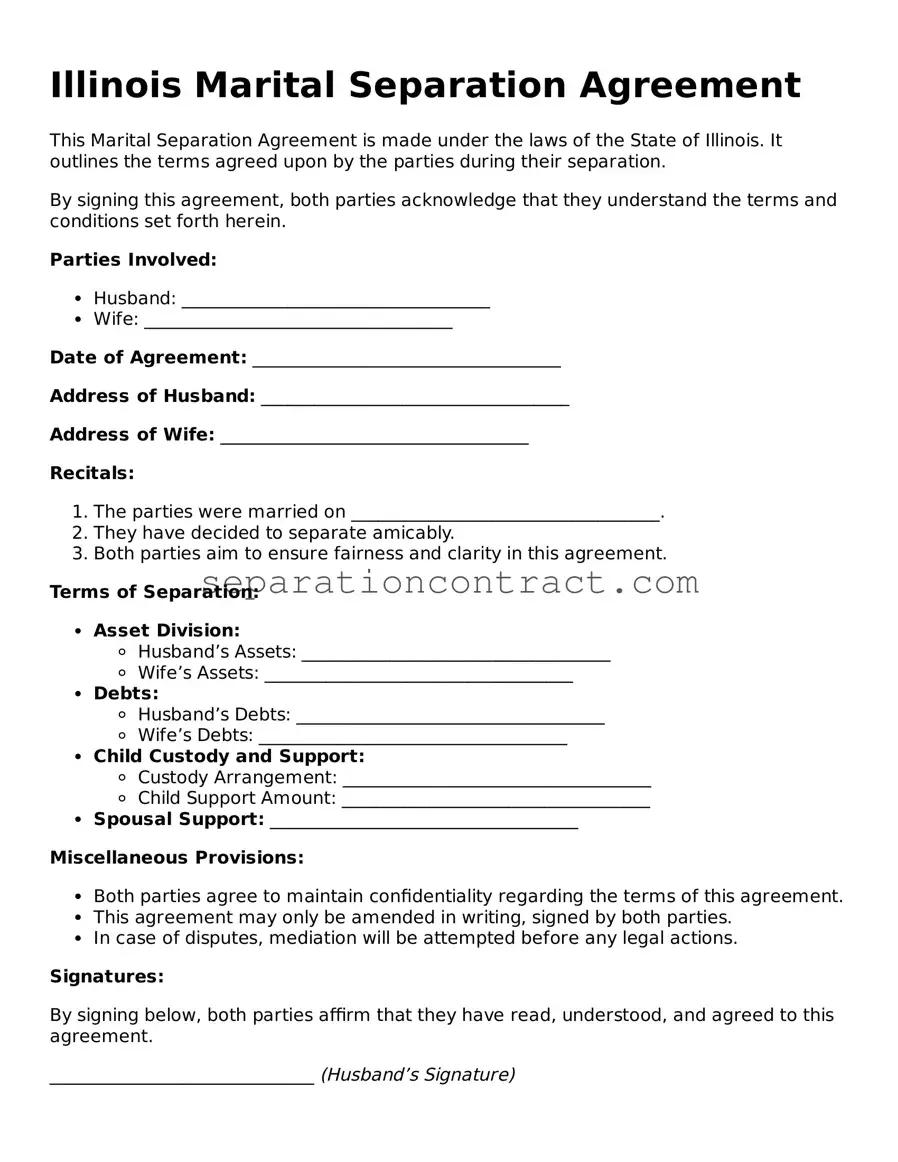 Valid Marital Separation Agreement Form for the State of Illinois