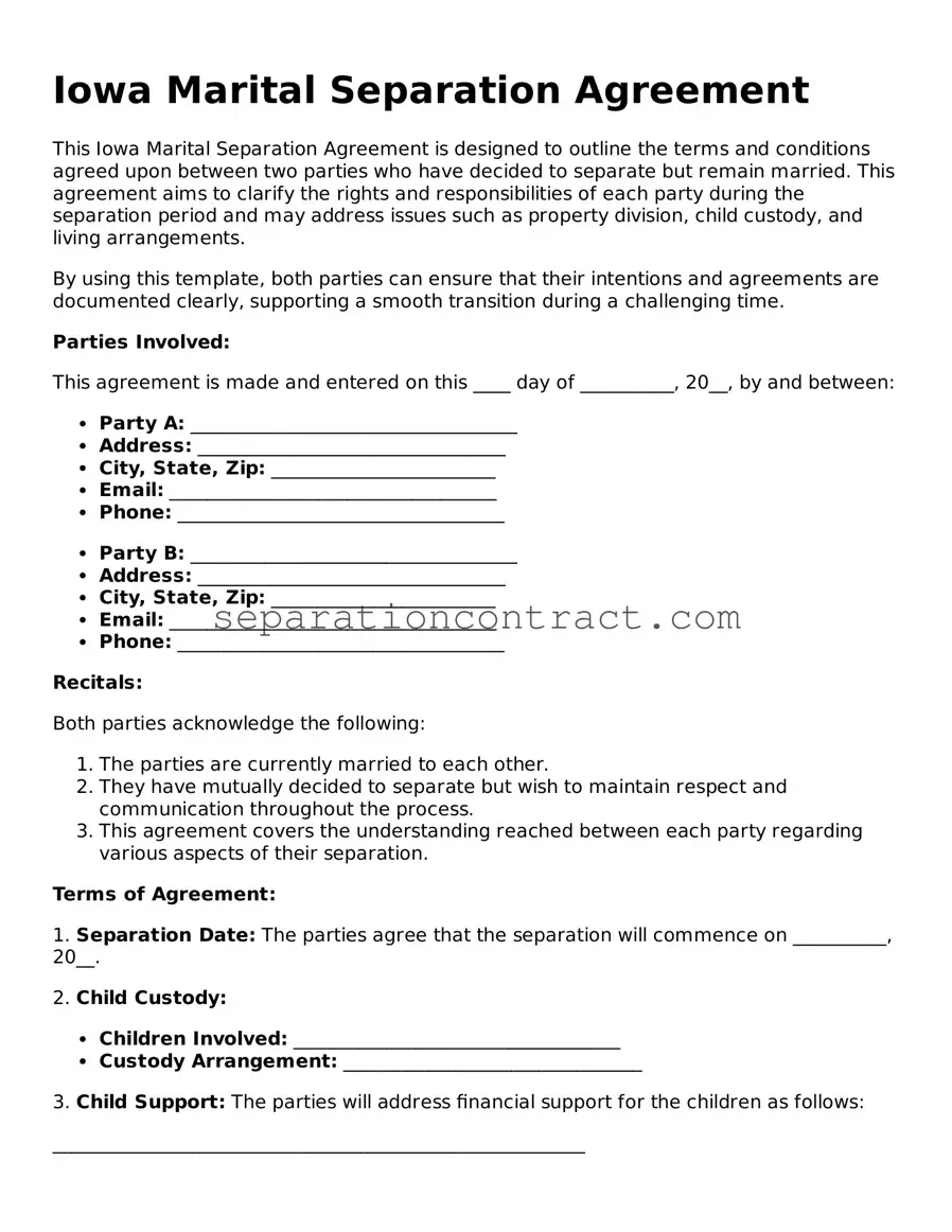 Valid Marital Separation Agreement Form for the State of Iowa