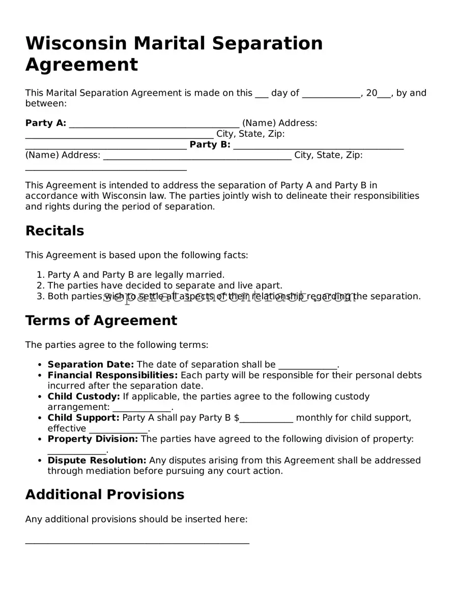 Valid Marital Separation Agreement Form for the State of Wisconsin